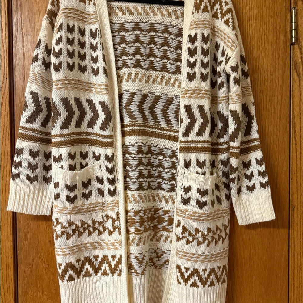 Pink Rose Brown and Cream Geometric Cardigan